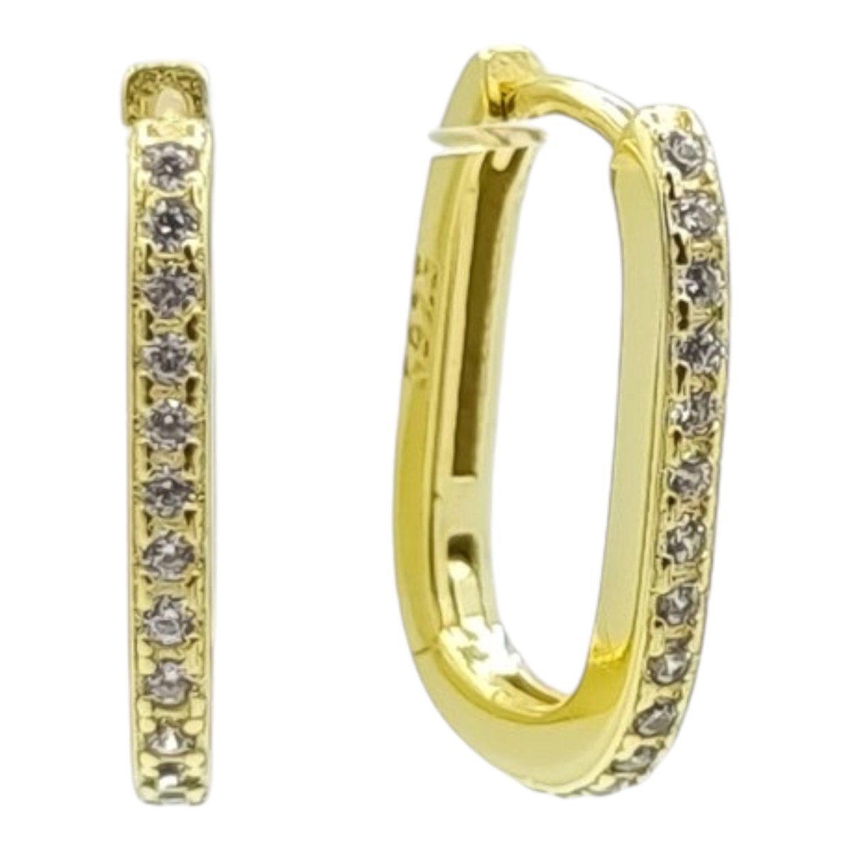 Kleine echt zilveren ovalen oorringen - Premium gold-plated - Met zirkonia steentjes - Goudkleurig