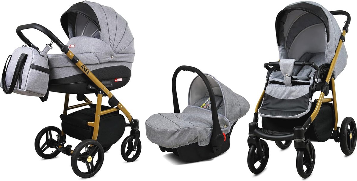 Image of 3 in 1 Baby Reis Systeem Kinderwagen met Autostoel en Verstelbare Accessoires