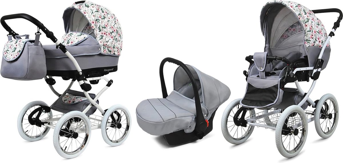 Image of 3 in 1 Baby Reis Systeem Kinderwagen met Autostoel en Verstelbare Regenhoes