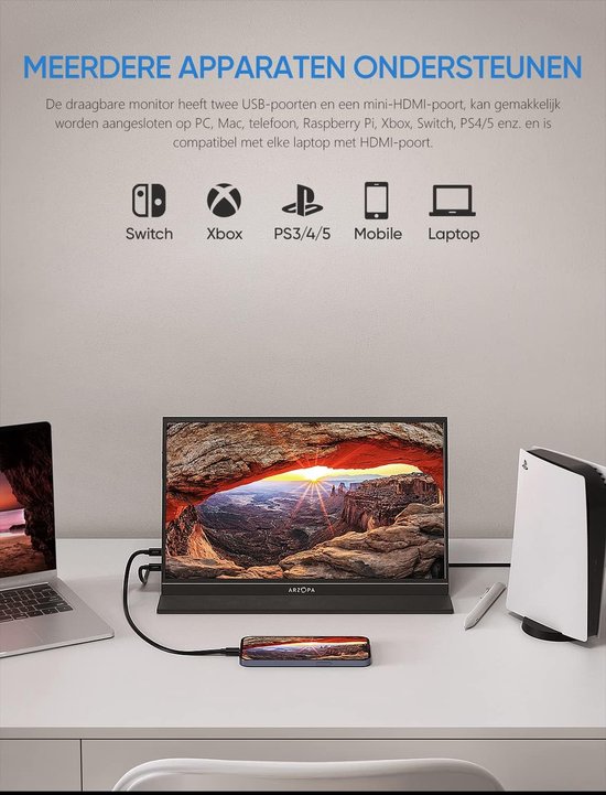 Arzopa S1 Table Portable Monitor - 15.6 inch Full HD - USB-C - S1