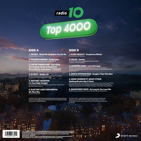 De achterkant van de Radio 10 Top 4000 albumhoes met de tracklist.