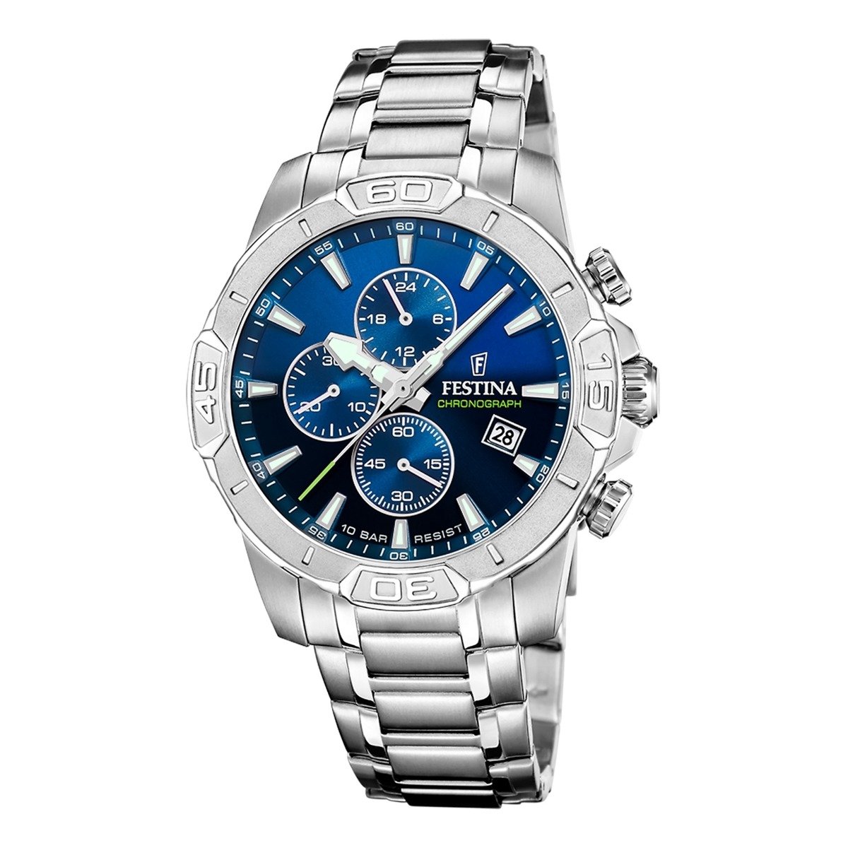 Festina F20704-4 Heren Horloge - Chronograaf - Mineraalglas - Roestvrijstaal-Leer - Zilverkleurig - Quartz - Gesp - 10 ATM (zwemmen)