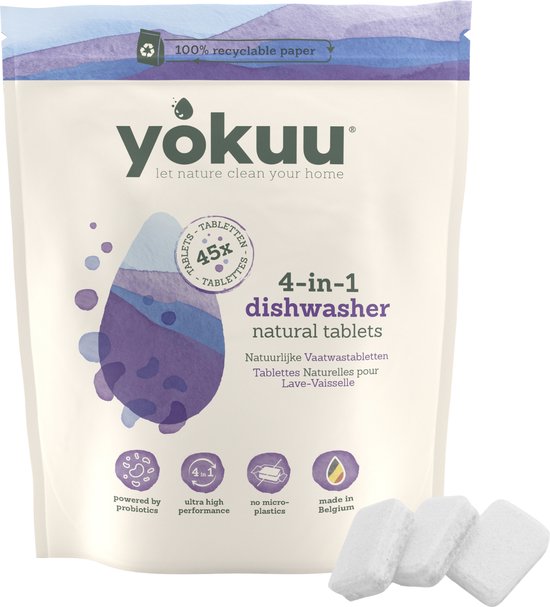 YOKUU Probiotische Vaatwastabletten - 45 Tabs - Plasticvrij - Zonder Parfum, Fosfaten, Chloor, Parabenen of Ammoniak