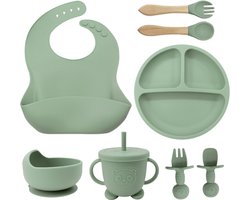 8-Delig Kinderservies set Siliconen - Baby Servies set Incl. bord met zuignap, drinkbeker met rietje, slabbetje en 2 sets Kinderbestek - Baby Bestek Siliconen - Vaatwasserbestendig - Ovenbestendig - BPA Vrij - Lichtgroen 8-Delig Kinderservies set Siliconen - Baby Servies set Incl. bord met zuignap, drinkbeker met rietje, slabbetje en 2 sets Kinderbestek - Baby Bestek Siliconen - Vaatwasserbestendig - Ovenbestendig - BPA Vrij - Lichtgroen