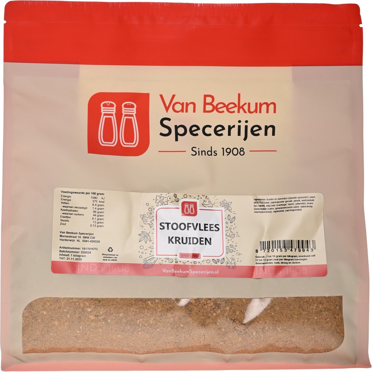 Goedkoopste Van Beekum Specerijen - Stoofvlees Kruiden - 1 kilo (hersluitbare stazak
