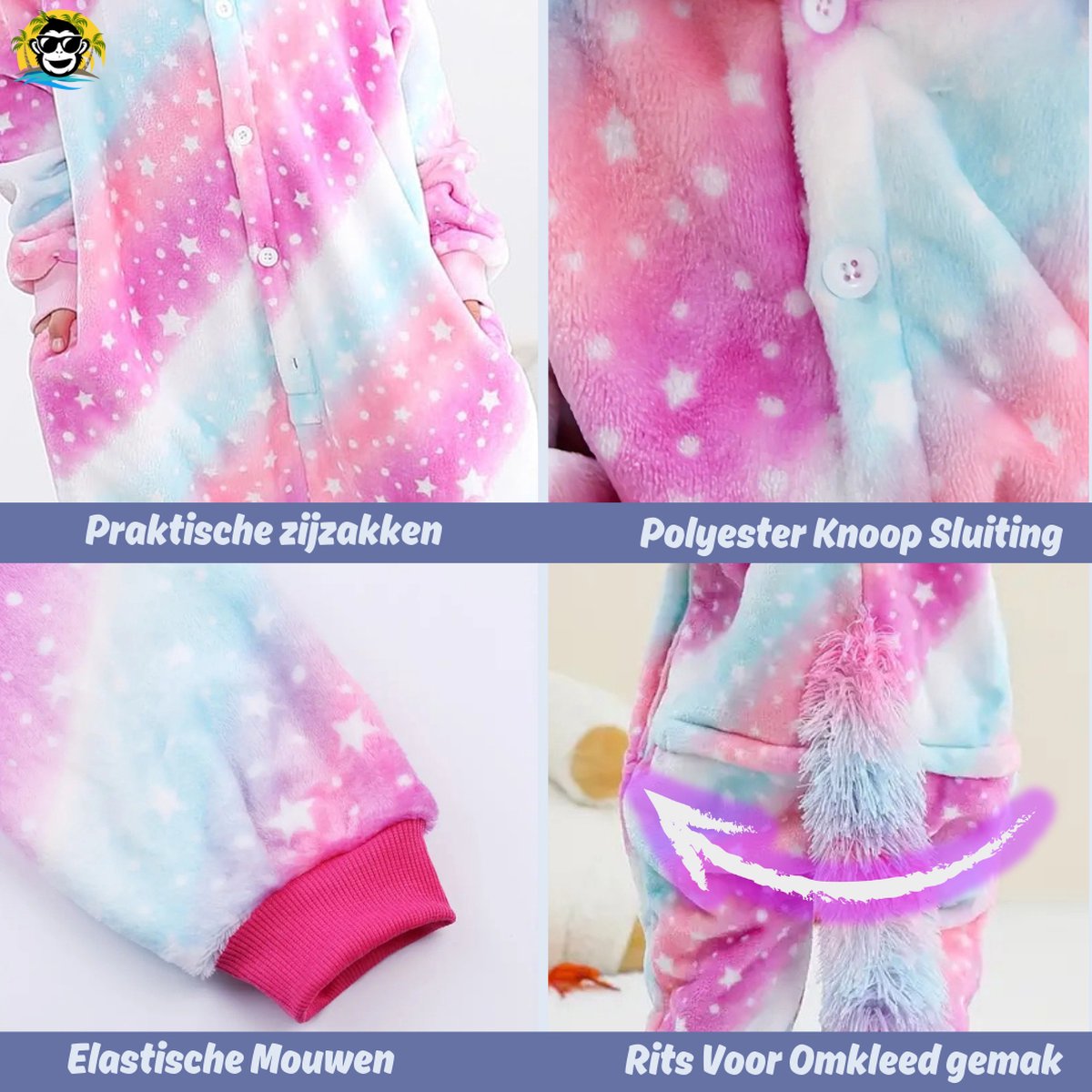 BoefieBoef Dieren Onesie Verkleedkleding Kinderen 5-9 jaar – Comfortabele Kostuum Pyjama – Maat 120 tot 140 – Dierenpak voor Jongens en Meisjes – Feest, Carnaval Verkleedkleding - Kerst, Dierenpak - of Verjaardag Cadeau - Eenhoorn — afbeelding 4