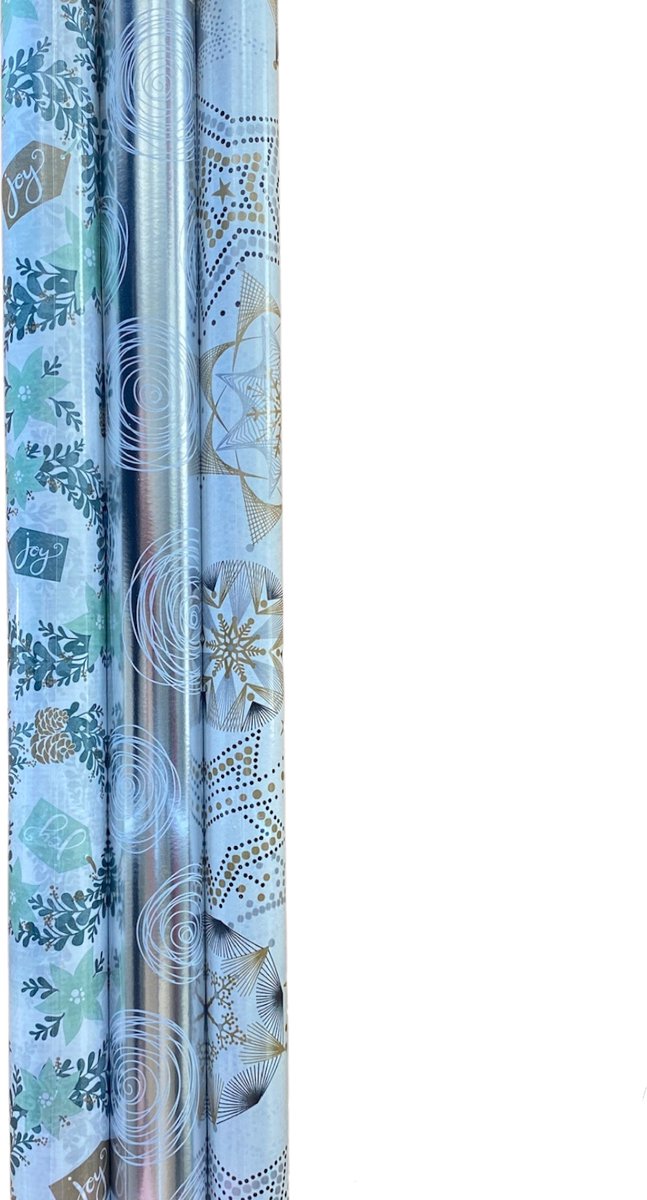 FESTIVE GIFTS Inpakpapier - Cadeaupapier - 200 x 70cm - 3 rollen - Kerst - Luxe Cadeauverpakking - Kleurrijk
