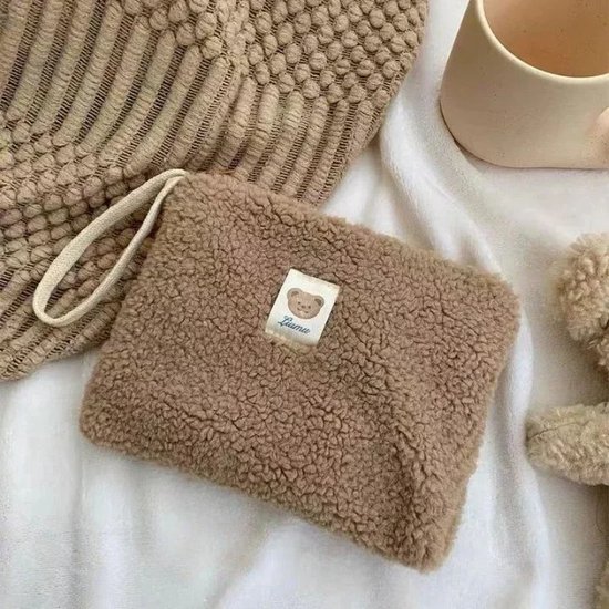 WiseGoods Premiun Plush Storage Bag Make-Up - Sac de voyage - Pochette moelleuse - Trousse de toilette - Trousse de maquillage - Pochette - Étuis - Voyages - Marron