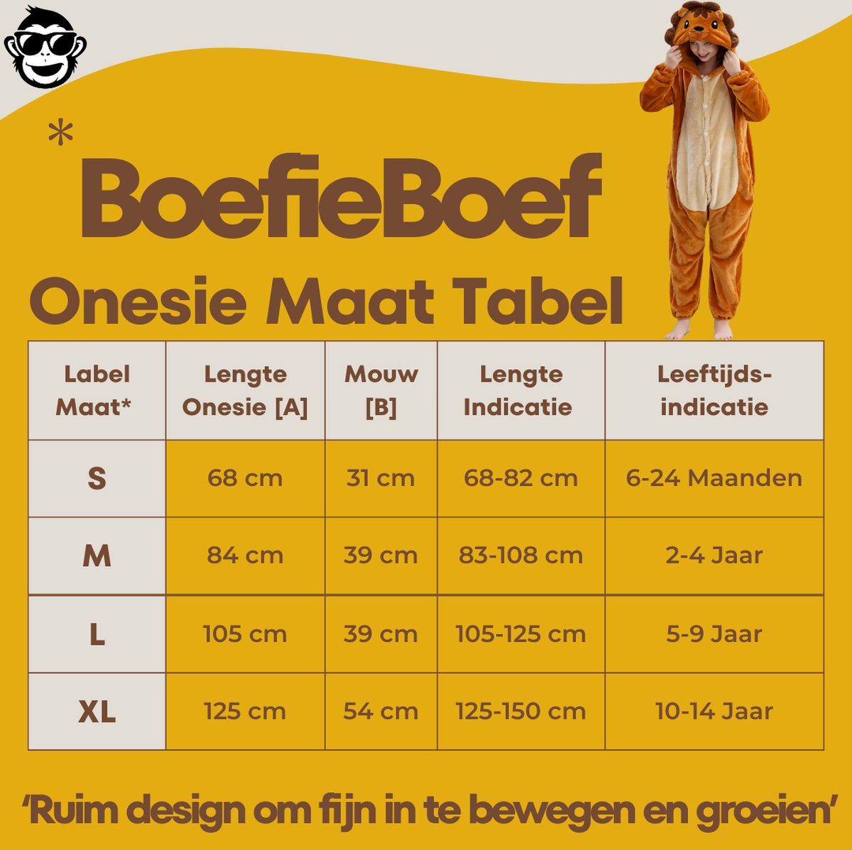 BoefieBoef Dieren Onesie Verkleedkleding Kinderen jaar – Comfortabele Kostuum Pyjama – tot 160 – Dierenpak voor Jongens en Meisjes – Feest, Carnaval of Dierenpak - Verkleedkleding - Halloween Dierenpak - Verjaardag Cadeau - Leeuw Bruin — afbeelding 2