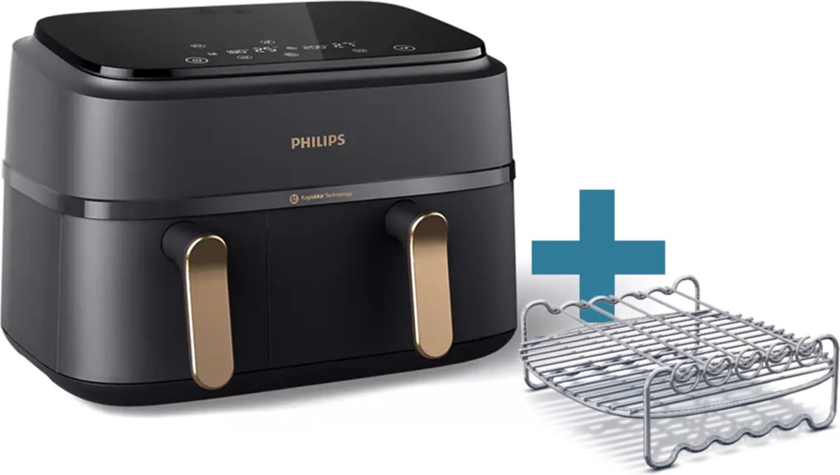 Afbeelding 2 van Philips 3000 serie NA352/04 - Airfryer - 9L - Dubbele mand
