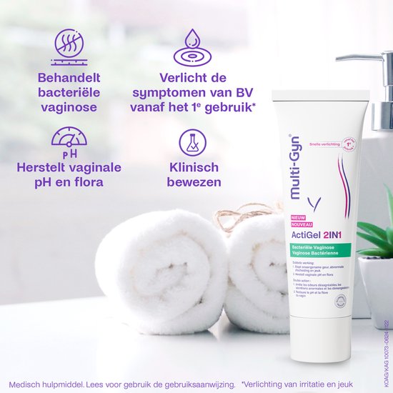 Multi-Gyn Actigel 2 in 1, 50 ml - Vaginale behandeling tegen bacteriele vaginose, Herstelt pH waarde voor Vaginale Gezondheid, Intieme Hygiene tegen vaginale geur, abnormale afscheiding en jeuk, Directe werking, Klinisch bewezen, incl. applicator