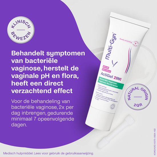Multi-Gyn Actigel 2 in 1, 50 ml - Vaginale behandeling tegen bacteriele vaginose, Herstelt pH waarde voor Vaginale Gezondheid, Intieme Hygiene tegen vaginale geur, abnormale afscheiding en jeuk, Directe werking, Klinisch bewezen, incl. applicator