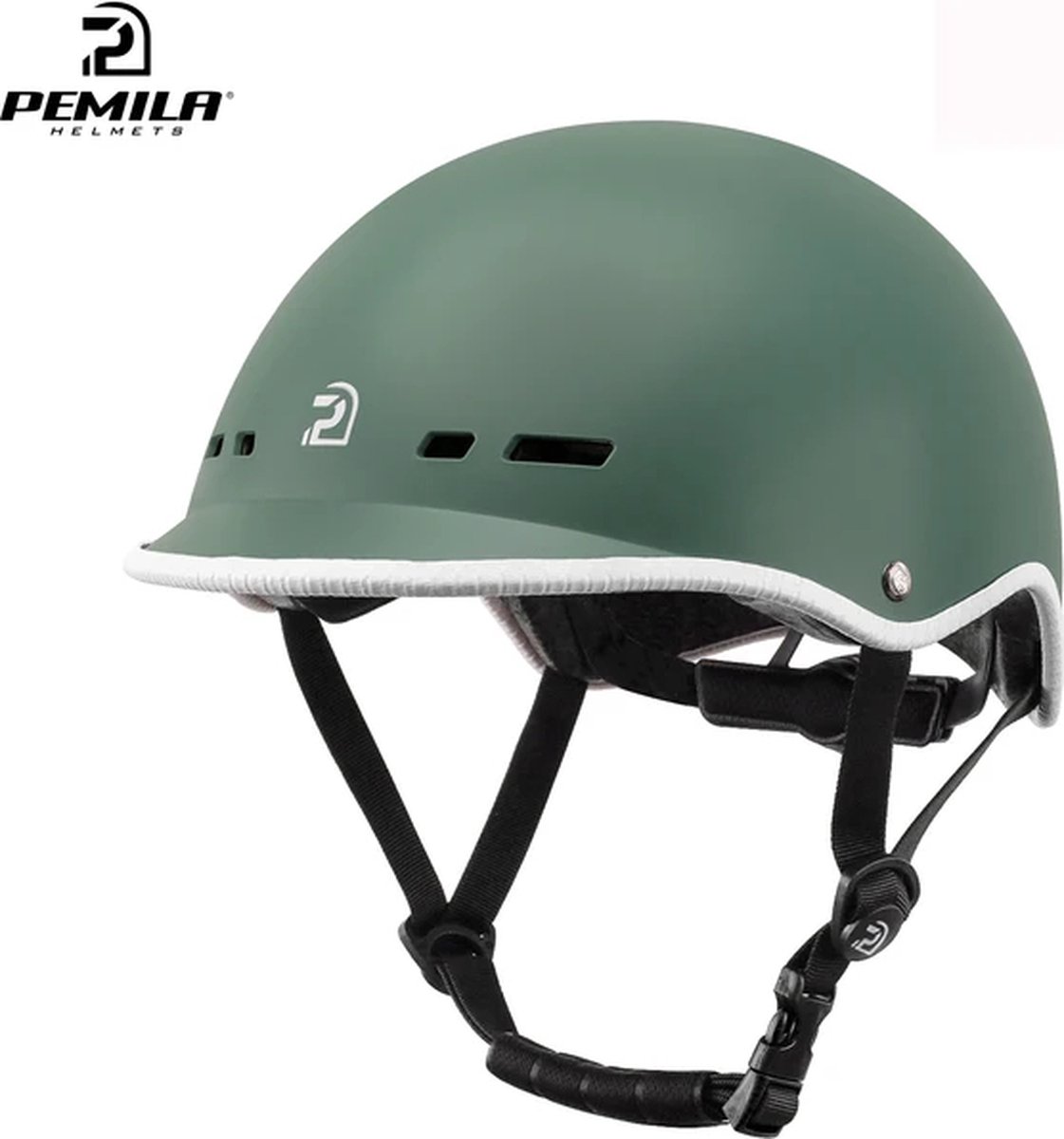 Pemila helm - fatbike cap - fietshelm - Snorscooter - Snorfiets - E-Bike - Step en Skate helm - vrouwen en mannen - maat 56 - 62 - groen met witte rand