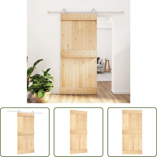 Porte coulissante en pin The Living Store - 95x3,6x210 cm - Coulissement silencieux et fluide - Gain de place - Convient aux murs en bois et en béton - Kit de quincaillerie en Wit - Capacité de charge 80 kg