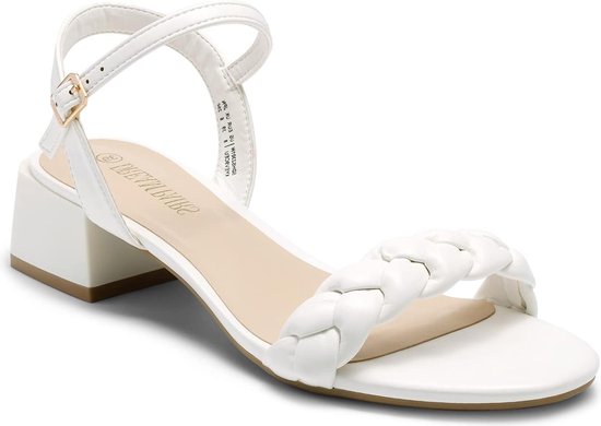 Sandalen lage hak dames Bruids sandalen Blok hak Enkelband Avondschoenen Wit. bol