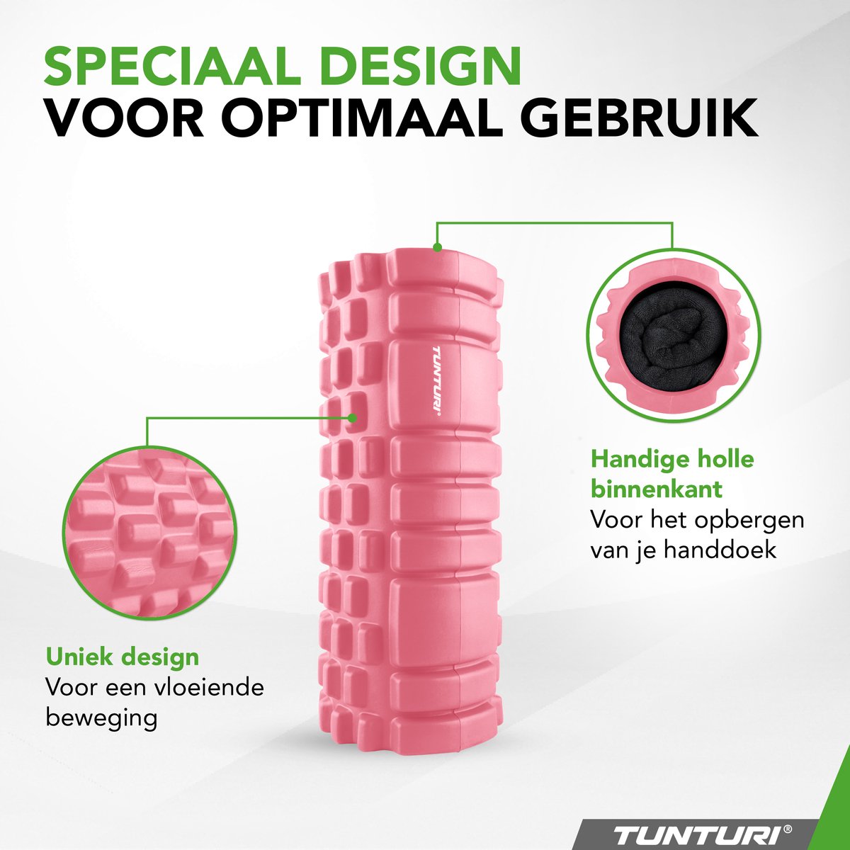 Tunturi Yoga Grid Foam Roller - Massage Roller - Foamroller - Fitness Roller - Rose Goud - 33cm - Incl. gratis fitness app thumbnail 5