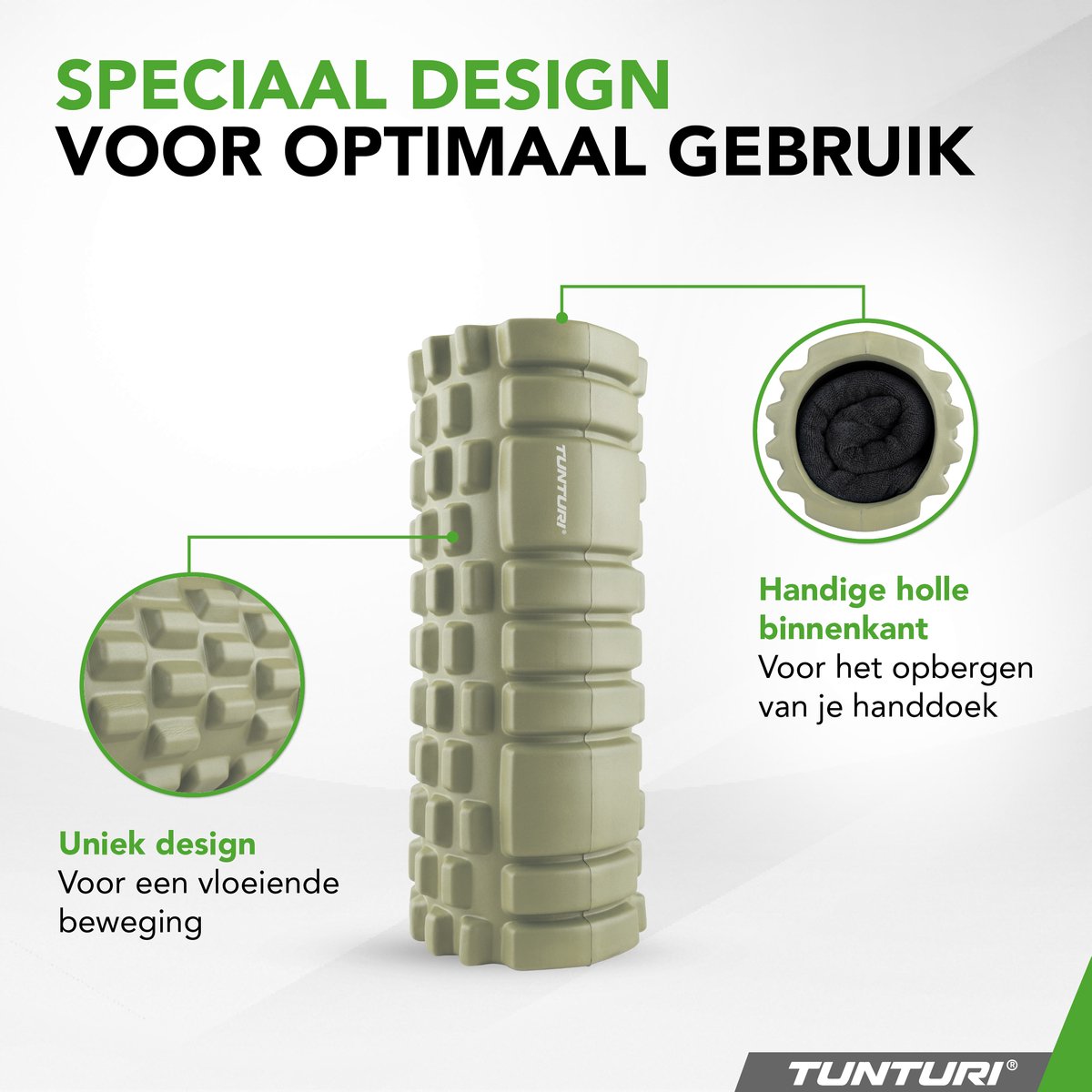 Tunturi Yoga Grid Foam Roller - Massage Roller - Foamroller - Fitness Roller - Legergroen- 33cm - Incl. gratis fitness app thumbnail 6