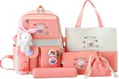 Bol.com Myyunhx Rugzak voor meisjes set van 5 canvas schoolmeisjes rugzak Kawaii geassembleerde rugzak schattige schooltas met p... aanbieding
