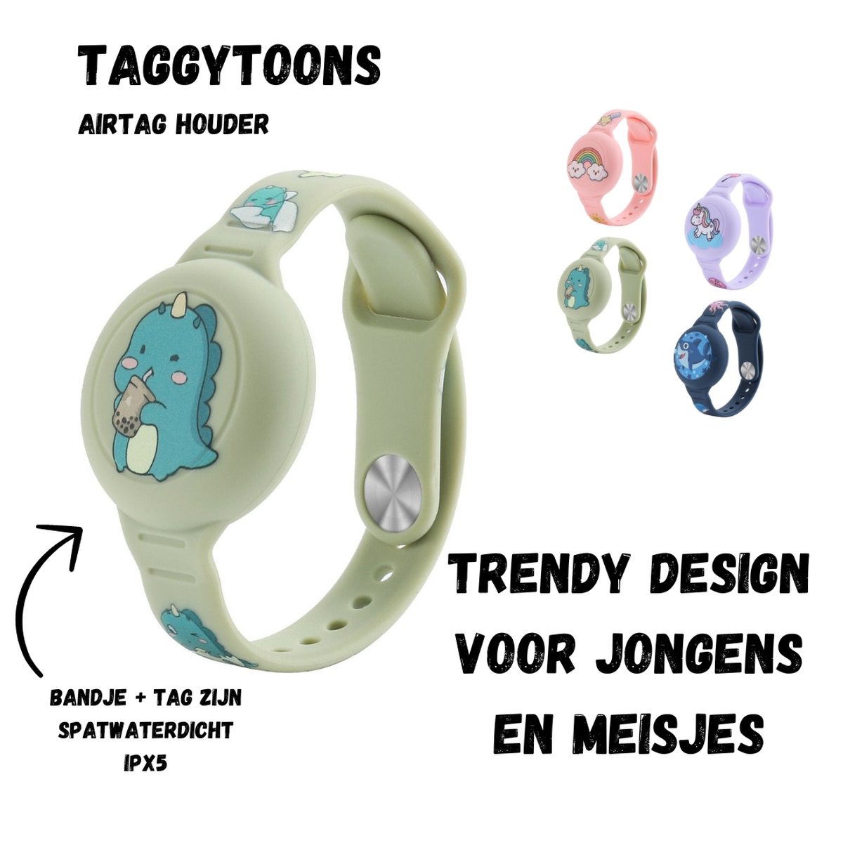 Waterdichte Apple AirTag Armband voor Kinderen - Airtag houder - Verstelbaar - Siliconen Airtag Houder - Groen