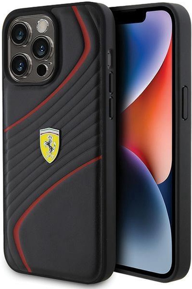 Ferrari Twist Metal Logo Back Case - Geschikt voor Apple iPhone 15 Pro Max (6.7") - Zwart