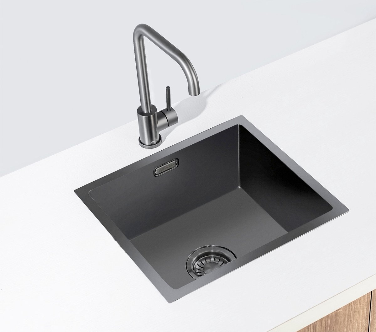 LOMAZOO Spoelbak Antraciet / Gun Metal (40x40) - Spoelbak Keuken - Spoelbakken Keuken - Wasbak Keuken - RVS [BOAZ]