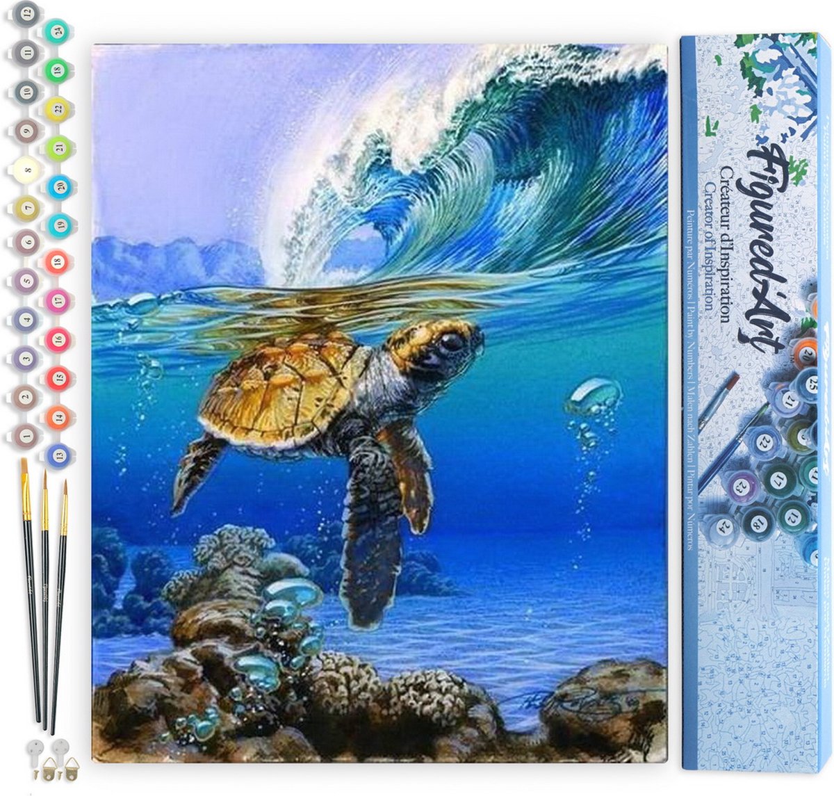 Figured'Art Schilderen op Nummer Volwassenen canvas Zeeschildpad - Handwerk acrylverf Kit DIY Compleet - 40x50cm zonder frame