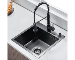 LOMAZOO Spoelbak Gun Metal 50x45 – Spoelbak Keuken - Spoelbakken Keuken – Wasbak Keuken - Met Kraangat RVS [CRYSTAL]