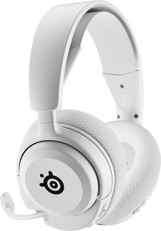 Witte Steelseries Arctis Nova 5P draadloze gaming headset, losgekoppeld.
