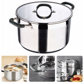 Bol.com Cheqo® Rvs Soeppan 28 cm - Kookpan - Inductiepan met Deksel - Grote Pan 9.5 liter - Kookpan met Maataanduiding - Silicon... aanbieding