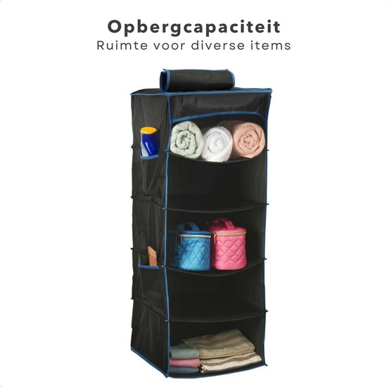 Cheqo® Hang Organizer - Kledingkast Organizer - Camping Kast Organizer - Hangorganizer - Tentorganizer 5 Vaks - Opvouwbare Opbergkast voor Caravan - Hangende Opbergzak Camping - Kledingkast Organiser - Hangend Opbergysteem - Hangende Kledingkast van Cheqo — afbeelding 2