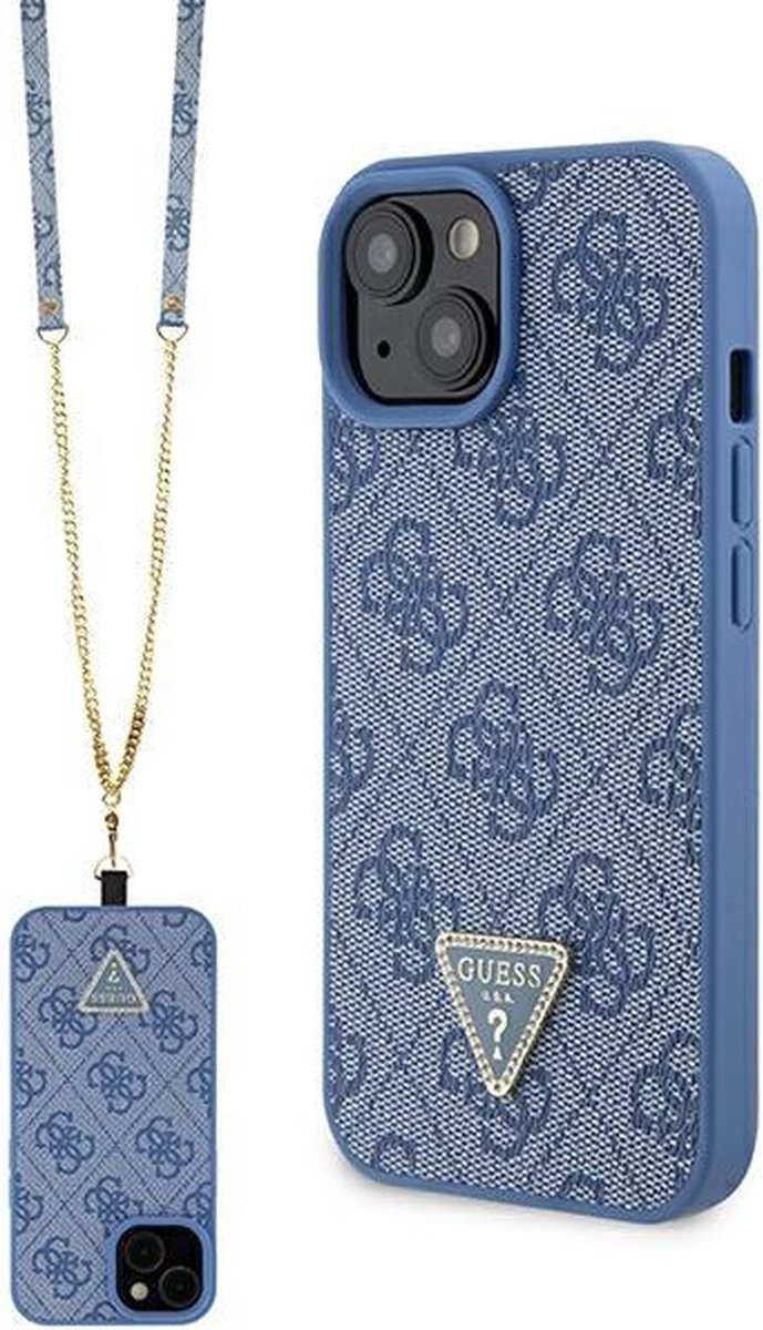 Guess 4G Triangle Crossbody Back Case - Geschikt voor Apple iPhone 15 (6.1") - Blauw