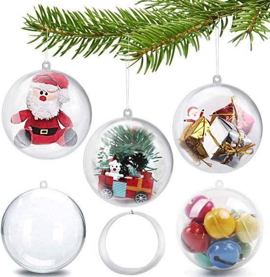 20 transparante 6 cm vulbare doe-het-zelf kerstballen, acryl helder, deelbaar, herbruikbaar