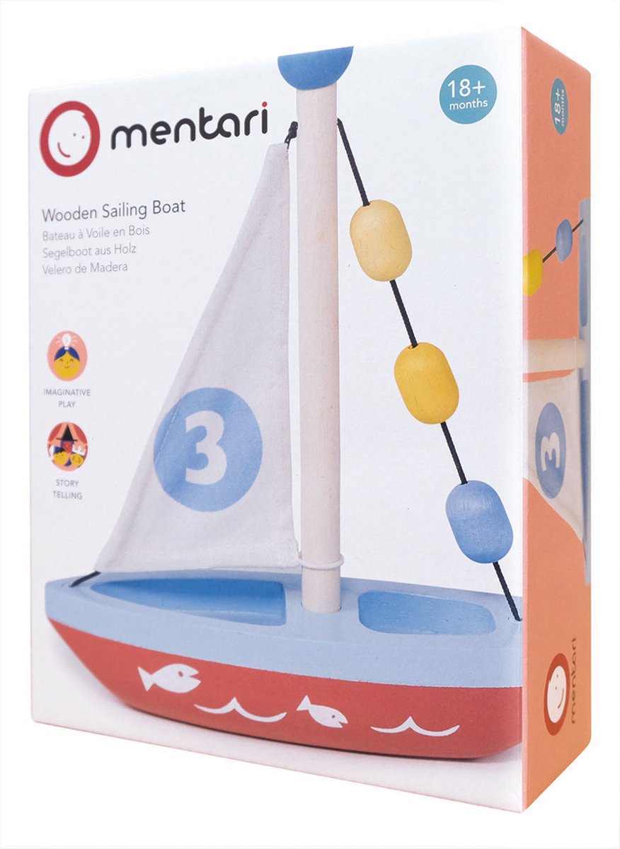 MENTARI Voertuigen - Zeilboot - 16X5,5X20,5Cm - Hout - 18 Maanden