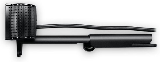 Webcam noire avec clip réglable et câble.