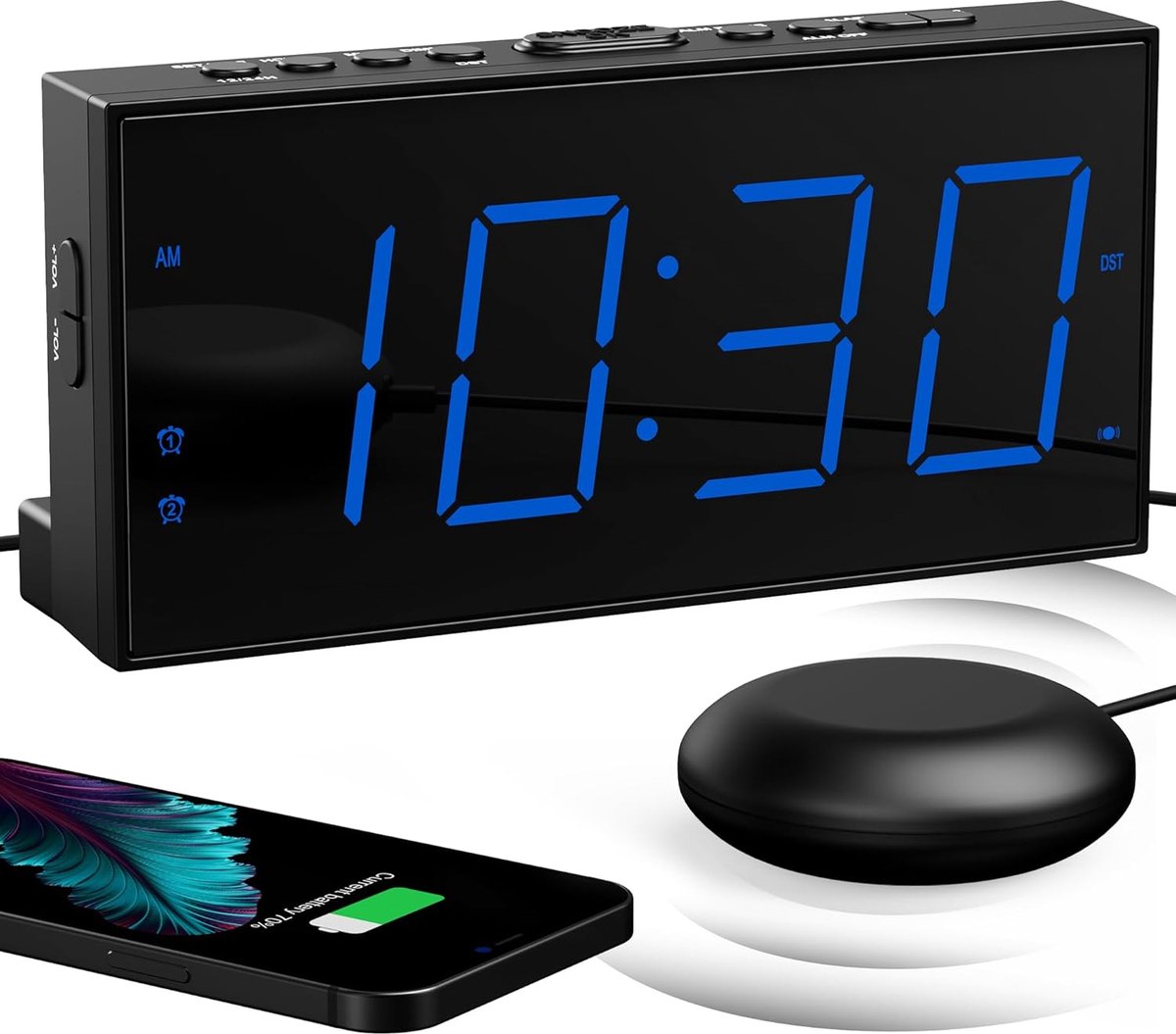 Projectiewekker met USB-Aansluiting - Instelbaar Alarmvolume - Batterijback-up - Groot LED-Display - Snooze-functie - Dubbele Alarmklok - Helderheid Aanpasbaar - Geschikt voor Zware Slapers