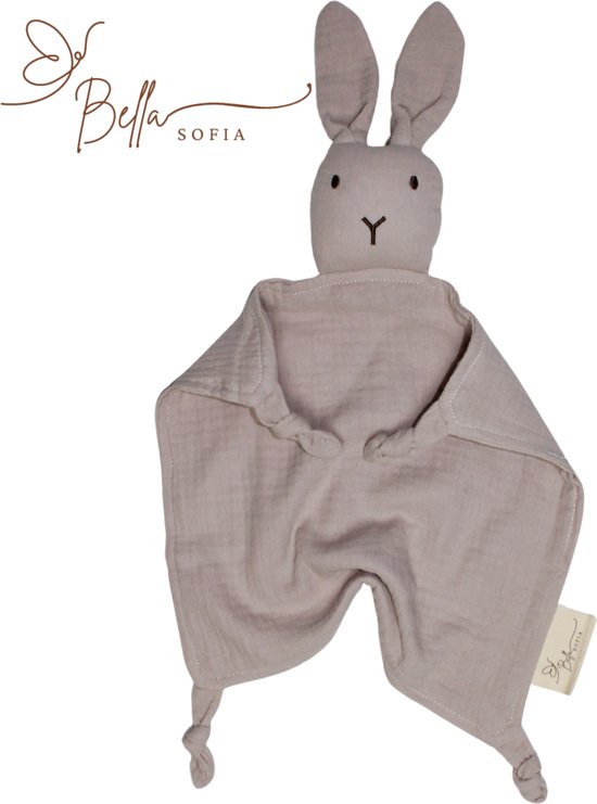 Bella Sofia® - Soof het Knuffelkonijn – Knuffeldoekje Grijs – Biologisch Katoenen Hydrofiel Speendoekje – Perfect Kraamcadeau – Babyshower Cadeau – Veilig Baby Speelgoed