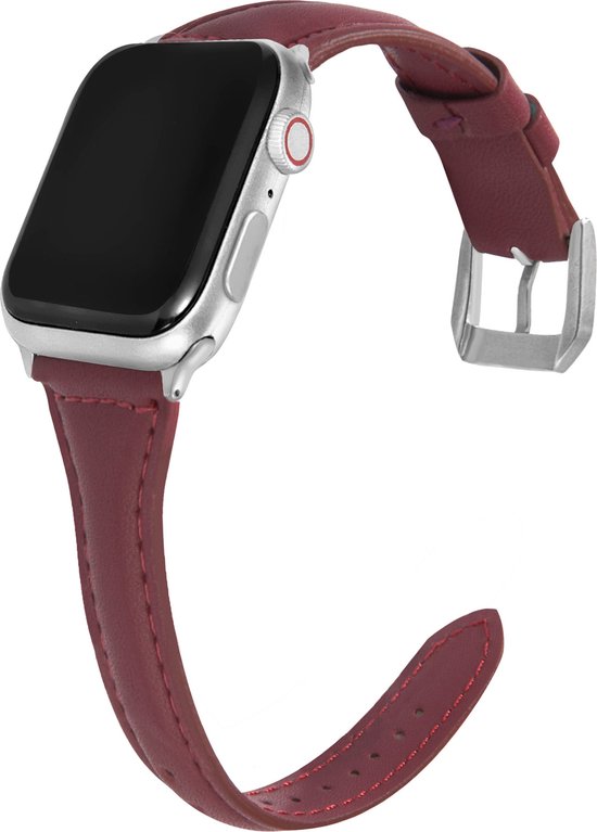 Bracelet en cuir fin - Rouge - Pour Apple Watch 38 mm - 40 mm - 41 mm - 42 mm (Série 10) - Bracelet de montre intelligente mince et élégant en cuir véritable adapté à iWatch Series 10 9 8 7 6 5 4 3 2 1 SE