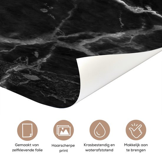 Deurposter 90x205 cm - Deursticker Marmer - Zwart - Wit - Textuur - Marmerlook - Meubelfolie zelfklevend - Deurfolie woonkamer - Interieurfolie fotobehang - Deur plakfolie - Deurstickers - Deurbehang sticker - Kamer decoratie