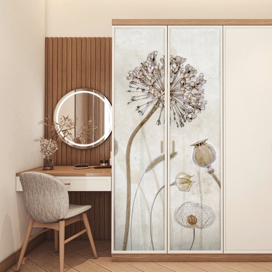 Sticker pour porte Fleurs - Aquarelle - Nature Morte - Marron - Vintage - 90x215 cm - Affiche de porte