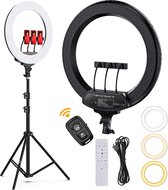 Studio ME Ringlamp met Statief - 18 inch / 46 cm - Ring Light - Zwart - Tiktok Lamp - RInglight met Statief - Ring Lamp - Incl. Afstandsbediening - Ringlampen