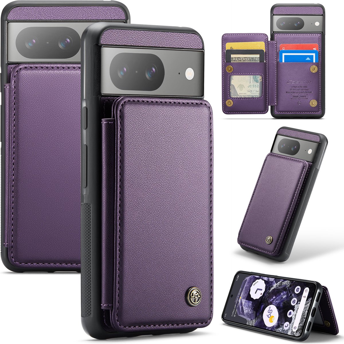 Luxe Portemonnee Backcover met Anti-RFID kaarthouders voor Pixel 8A _ Paars