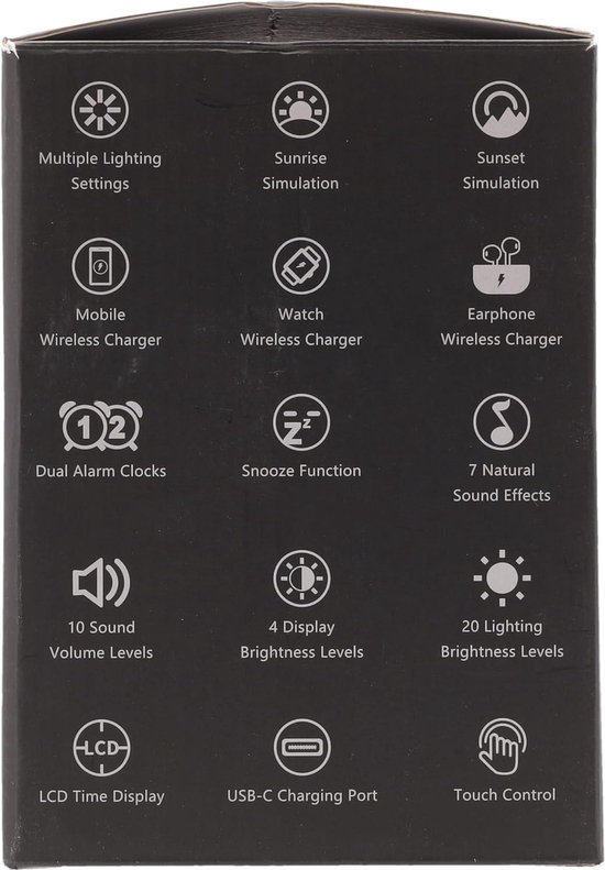 Éclairage d'ambiance Lichtwecker Tageslichtwecker Sonnenaufgang-Sonnenuntergang Simulation Full Bild Wake Up Light avec chargeur sans fil Touch/APP Support - Kinder & Erwachsene - compatible avec Alexa