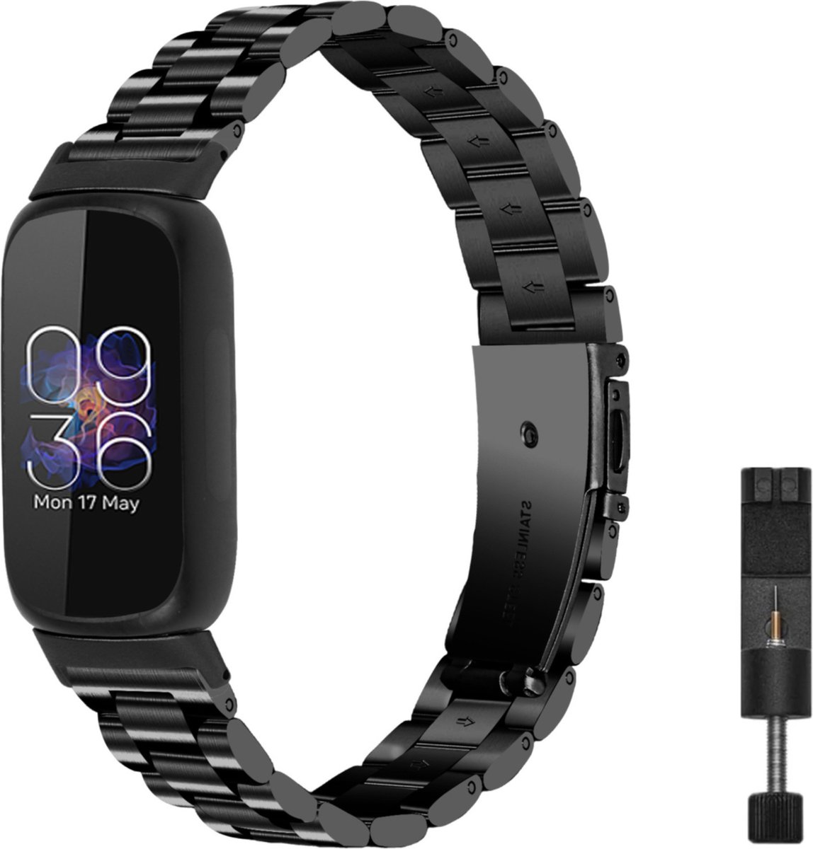 MY PROTECT - Luxe Metalen Bandje Geschikt Voor Fitbit Inspire 3 - Schakel Band - Zwart