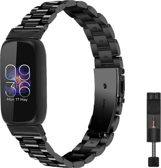 Zwart metalen horlogebandje voor Fitbit Inspire 3 met gesp en tool