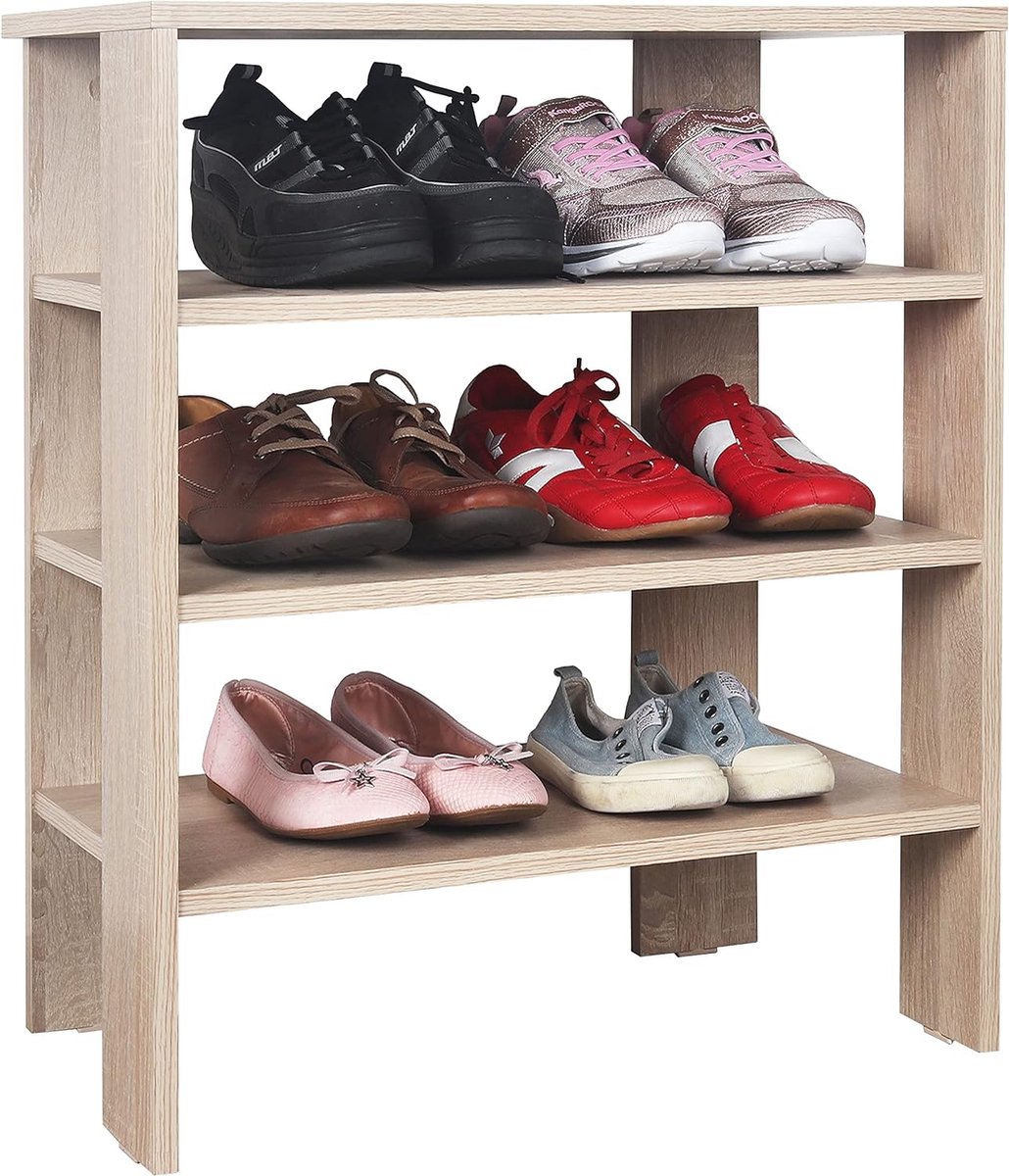 JGS® - Smal & Hoog Schoenenrek in Sonoma Bruin, Staand Rek van 70 x 55 x 32 cm, Praktisch Schoenenstandaard met 3 Niveaus -