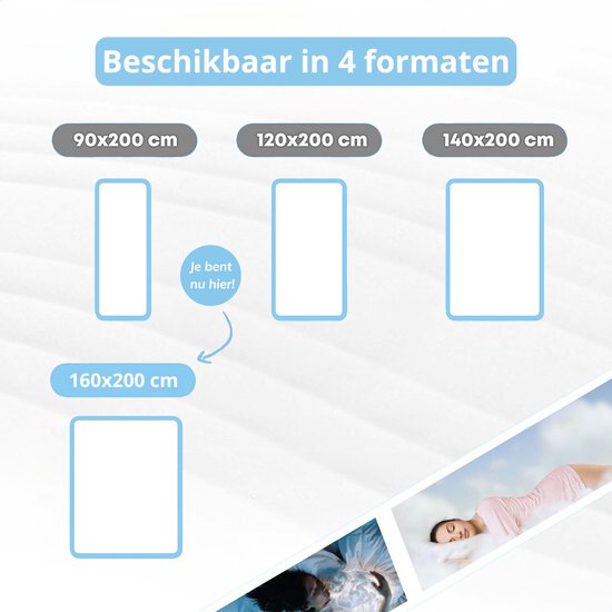 Beschikbaar in 4 formaten: 90x200, 120x200, 140x200 en 160x200 cm.