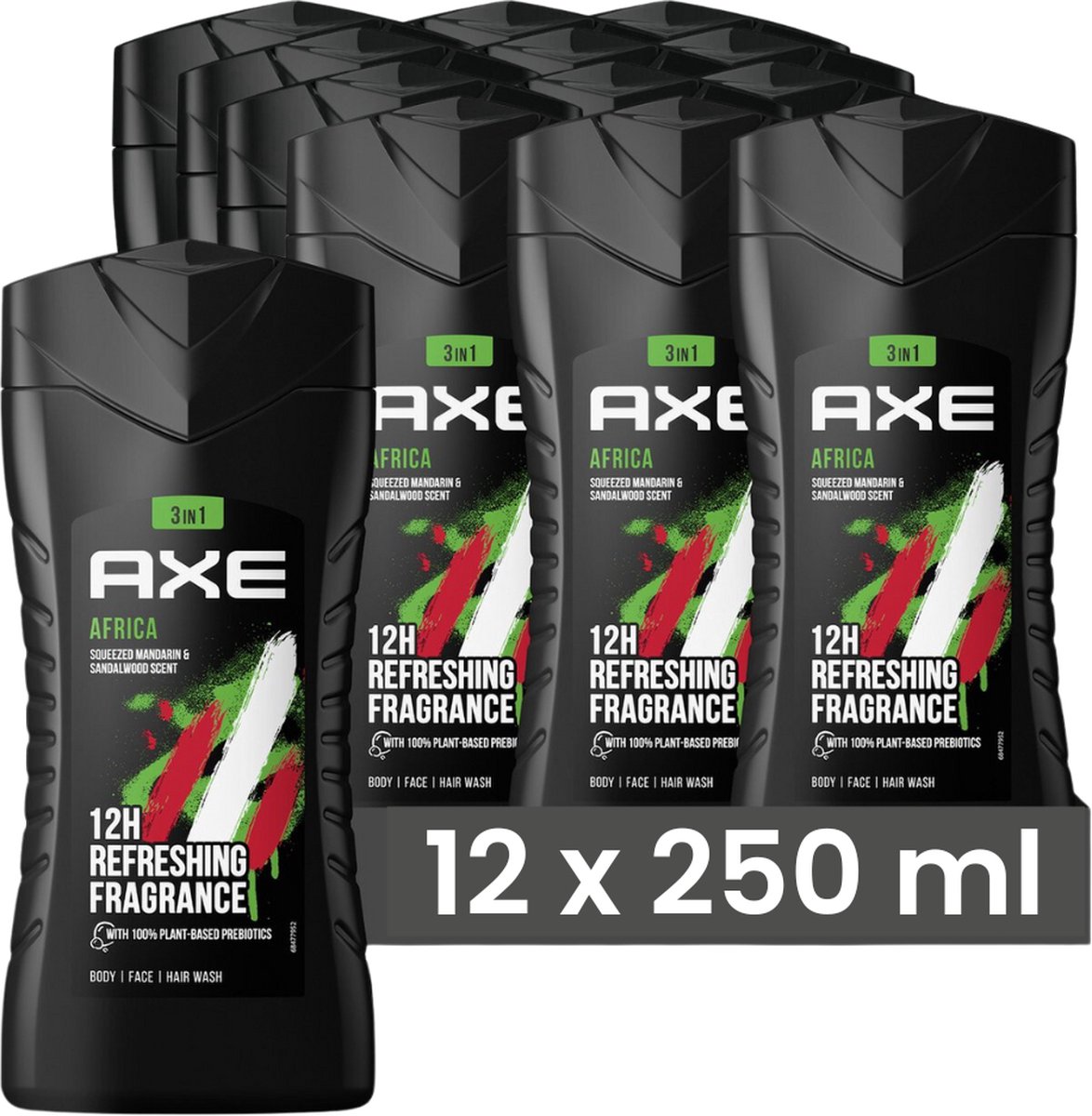 Goedkoopste Axe Showergel Afrika 250ML - 12 Stuks - Voordeelverpakking
