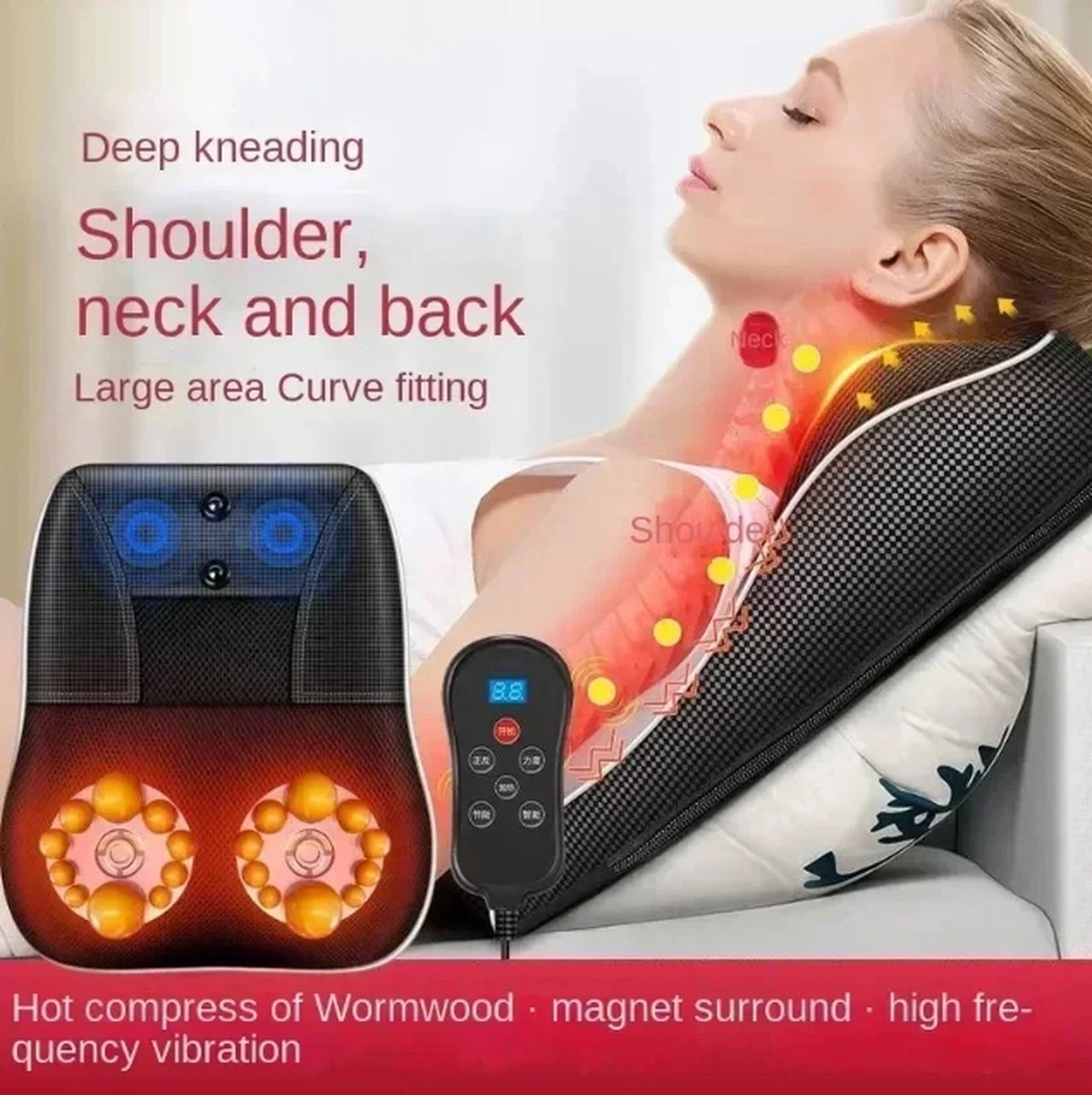 MassageMoods - Shiatsu -Massage Stoel - Massage Kussen - Massage Apparaat - Rugmassage - Rugkussen - Hoofdmassage - Nekmassage - Halsmassage - Voetmassage thumbnail 3