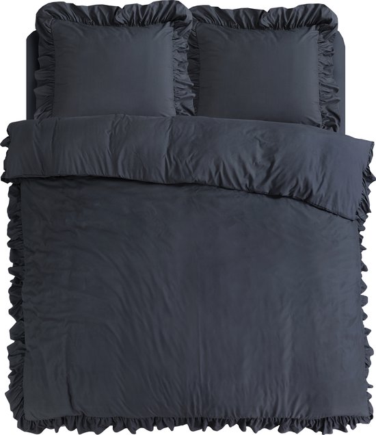 Sleeptime Ruffles Dekbedovertrek - 140X200/220 + 1 x kussensloop 60x70 - Antraciet