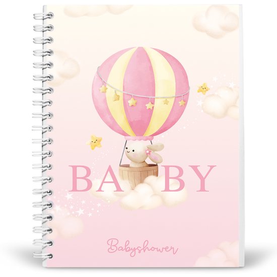 Foto: Babyshower invulboek roze baby invulboek met ruimte voor 30 vrienden invulboek baby babyshower gastenboek roze